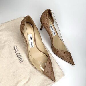 Jimmy Choo Cass 95 Leather & Vinyl Size Eu 37 US 7 Pump Beige Brown